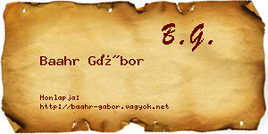 Baahr Gábor névjegykártya